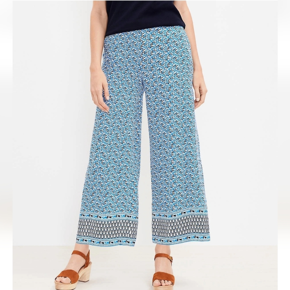 LOFT Blue and White Patterned Wide Leg Pants
